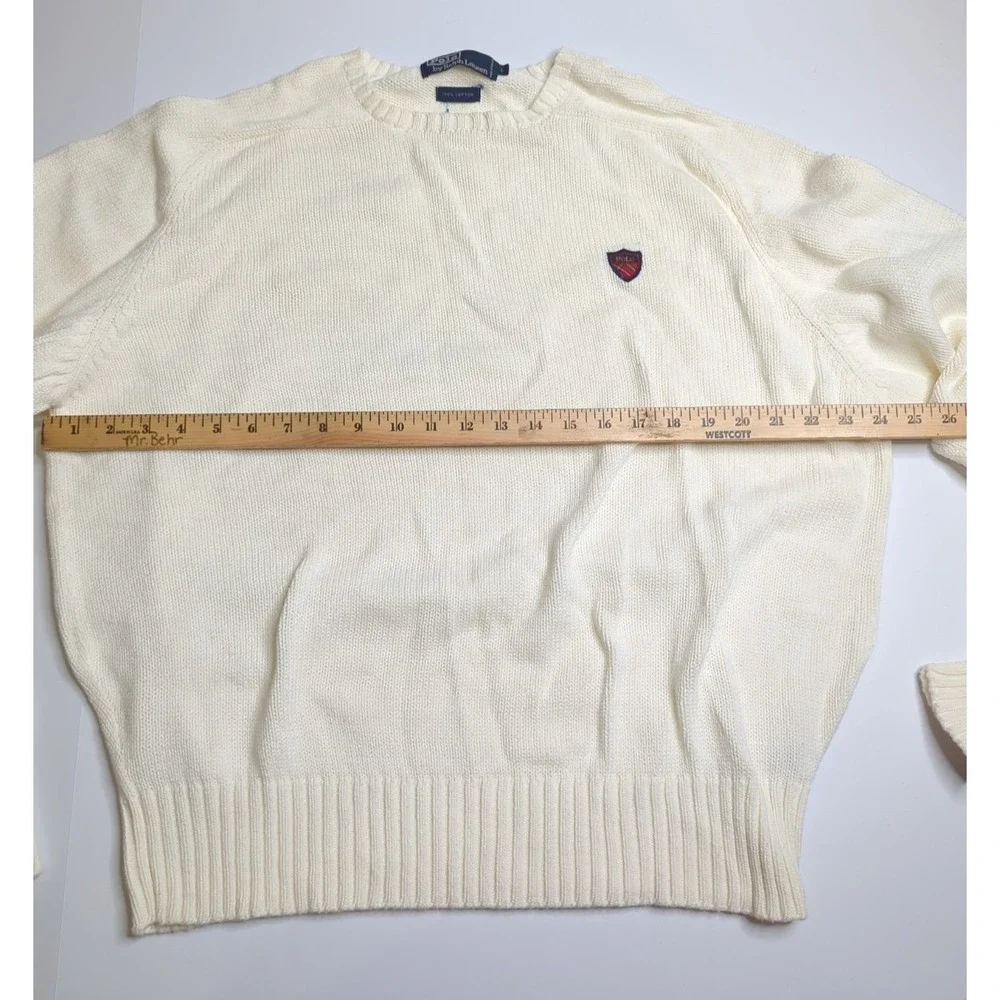 Vtg Polo Ralph Lauren Cable Knit Sweater White L Plaid Crest The Venturi 1993